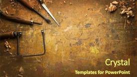  Presentation with wood tools - Beautiful PPT theme featuring hand tools wood drill jig backdrop and a  colored foreground