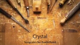  Presentation with wood tools - Presentation featuring hand tools wood drill jig background and a gold colored foreground