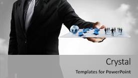  Presentation with touch screen - Slide set consisting of hand touch screen social network background and a light gray colored foreground