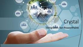  Presentation with virtual hand - Audience pleasing theme consisting of hand touch virtual icon backdrop and a light blue colored foreground