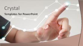  Presentation with financial market - Colorful presentation theme enhanced with hand touching a graphs of financial indicator and accounting market economy analysis chart backdrop and a light gray colored foreground