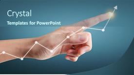  Presentation with financial market - PPT theme featuring hand-touching-a-graphs background and a ocean colored foreground