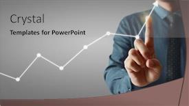  Presentation with financial analysis - Colorful presentation design enhanced with hand-touching-a-graphs backdrop and a light gray colored foreground