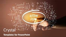  Presentation with action plan - Presentation theme featuring hand-touching-action-plan-inscription background and a tawny brown colored foreground