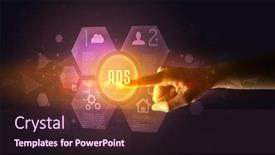  Presentation with new technology - Slides having hand-touching-ads-inscription-new background and a wine colored foreground