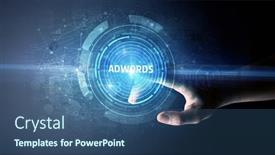  Presentation with modern - Cool new slides with hand-touching-adwords-button-modern backdrop and a ocean colored foreground