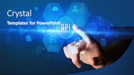  Presentation with new technology - PPT layouts featuring hand-touching-api-inscription-new background and a teal colored foreground