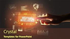  Presentation with business intelligence - Theme featuring hand-touching-artificial-intelligence-inscription background and a tawny brown colored foreground