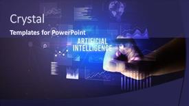  Presentation with business intelligence - Beautiful slides featuring hand-touching-artificial-intelligence-inscription backdrop and a ocean colored foreground