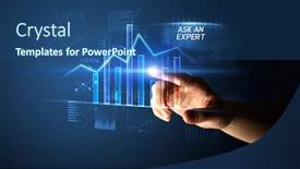  Presentation with concept - Colorful presentation theme enhanced with hand-touching-ask-an-expert backdrop and a ocean colored foreground