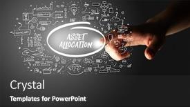  Presentation with business plan - Presentation design featuring hand-touching-asset-allocation-inscription background and a dark gray colored foreground