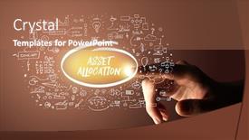  Presentation with business plan - Colorful slide deck enhanced with hand-touching-asset-allocation-inscription backdrop and a coral colored foreground