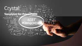  Presentation with asset management - Cool new slides with hand-touching-asset-management-inscription backdrop and a gray colored foreground