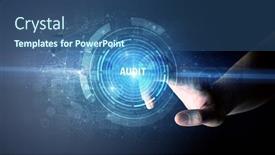  Presentation with audit - Beautiful PPT theme featuring hand-touching-audit-button-modern backdrop and a ocean colored foreground