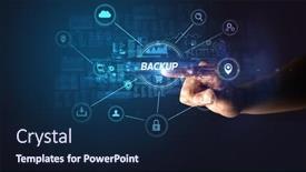  Presentation with backup - PPT layouts consisting of hand-touching-backup-inscription-cybersecurity background and a navy blue colored foreground