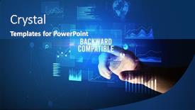  Presentation with new technology - Presentation design enhanced with hand-touching-backward-compatible-inscription background and a ocean colored foreground