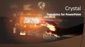  Presentation with new technology - Colorful slides enhanced with hand-touching-backward-compatible-inscription backdrop and a tawny brown colored foreground