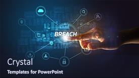  Presentation with cybersecurity - Presentation theme featuring hand-touching-breach-inscription-cybersecurity background and a navy blue colored foreground