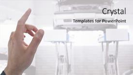  Presentation with digital car - Cool new slide deck with hand touching bright auto car backdrop and a light gray colored foreground