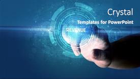  Presentation with concept - PPT theme having hand-touching-business-concept-button background and a teal colored foreground