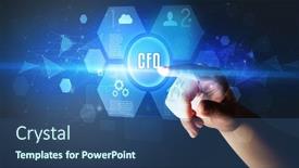  Presentation with new technology - Presentation theme having hand-touching-cfo-inscription-new background and a ocean colored foreground