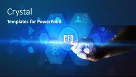  Presentation with new technology - Presentation design with hand-touching-cfo-inscription-new background and a ocean colored foreground