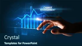  Presentation with business change - Beautiful slides featuring hand-touching-change-management-button backdrop and a ocean colored foreground