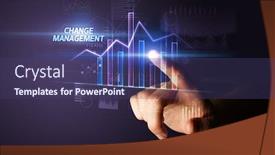  Presentation with business change - PPT theme with hand-touching-change-management-button background and a violet colored foreground