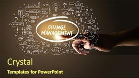  Presentation with business change - Cool new presentation with hand-touching-change-management-inscription backdrop and a tawny brown colored foreground