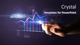  Presentation with continuous improvement - PPT theme consisting of hand-touching-continuous-improvement-button background and a wine colored foreground