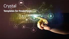  Presentation with cybersecurity - Beautiful slides featuring hand-touching-copyright-inscription-cybersecurity backdrop and a tawny brown colored foreground