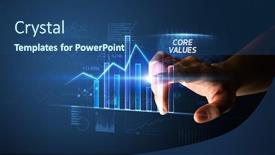  Presentation with concept - Audience pleasing PPT theme consisting of hand-touching-core-values-button backdrop and a ocean colored foreground