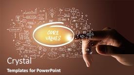  Presentation with business plan - Audience pleasing PPT theme consisting of hand-touching-core-values-inscription backdrop and a tawny brown colored foreground