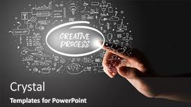  Presentation with business process - Theme with hand-touching-creative-process-inscription background and a dark gray colored foreground