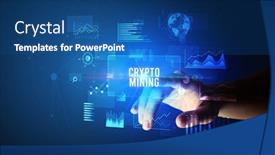  Presentation with new technology - Amazing theme having hand-touching-crypto-mining-inscription backdrop and a ocean colored foreground