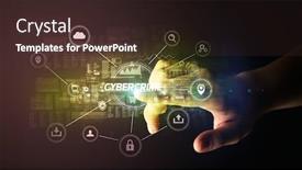  Presentation with cybersecurity - Presentation theme consisting of hand-touching-cybercrime-inscription-cybersecurity background and a wine colored foreground
