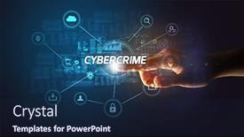  Presentation with cybersecurity - Amazing presentation theme having hand-touching-cybercrime-inscription-cybersecurity backdrop and a navy blue colored foreground