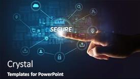  Presentation with cybersecurity - PPT theme consisting of hand-touching-cybersecurity-button-concept background and a navy blue colored foreground