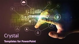  Presentation with cybersecurity - Beautiful PPT theme featuring hand-touching-cybersecurity-inscription-cybersecurity backdrop and a wine colored foreground