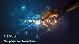  Presentation with cybersecurity - PPT layouts featuring hand-touching-cybersecurity-inscription-cybersecurity background and a navy blue colored foreground