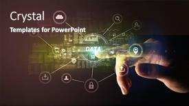 Presentation with cybersecurity - Beautiful PPT theme featuring hand-touching-data-inscription-cybersecurity backdrop and a wine colored foreground