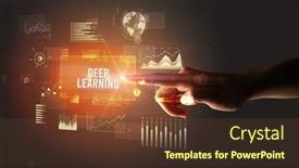  Presentation with learning technology - PPT layouts with hand-touching-deep-learning-inscription background and a tawny brown colored foreground
