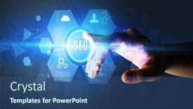  Presentation with digital - Slides with hand-touching-digital-button-concept background and a ocean colored foreground