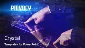  Presentation with digital - Audience pleasing PPT theme consisting of hand-touching-digital-table-concept backdrop and a navy blue colored foreground