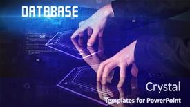  Presentation with database - Presentation featuring hand-touching-digital-table background and a navy blue colored foreground