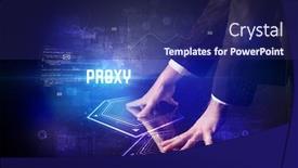  Presentation with security - Presentation design enhanced with hand-touching-digital-table background and a navy blue colored foreground