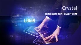  Presentation with login - Beautiful presentation design featuring hand-touching-digital-table backdrop and a navy blue colored foreground