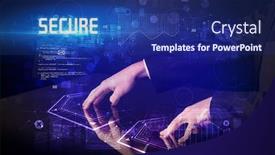  Presentation with hand touching finger digital - PPT theme with hand-touching-digital-table background and a navy blue colored foreground