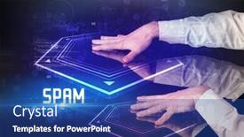  Presentation with spam - Presentation design enhanced with hand-touching-digital-table background and a ocean colored foreground