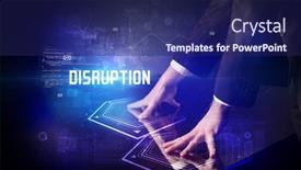  Presentation with disruption - Beautiful PPT layouts featuring hand-touching-digital-table backdrop and a navy blue colored foreground
